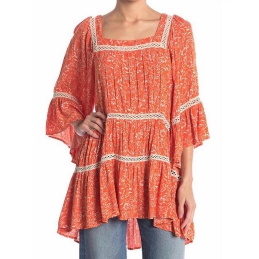 Free People Talk About It Women's Orange Bohemian Top Size Small